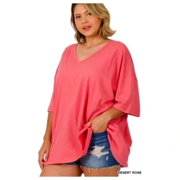 PLUS SIZE, desert rose V neck top - Picture 1 of 3